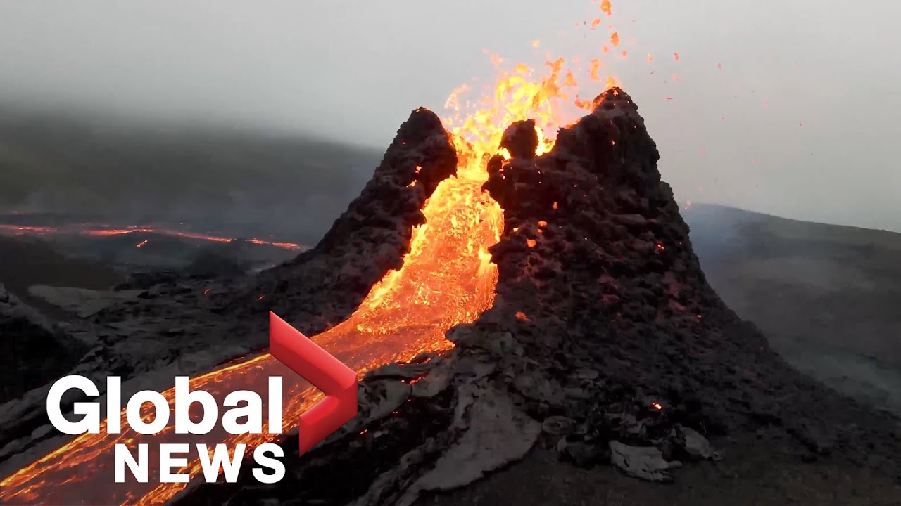 video de vulcao ativo na Islândia